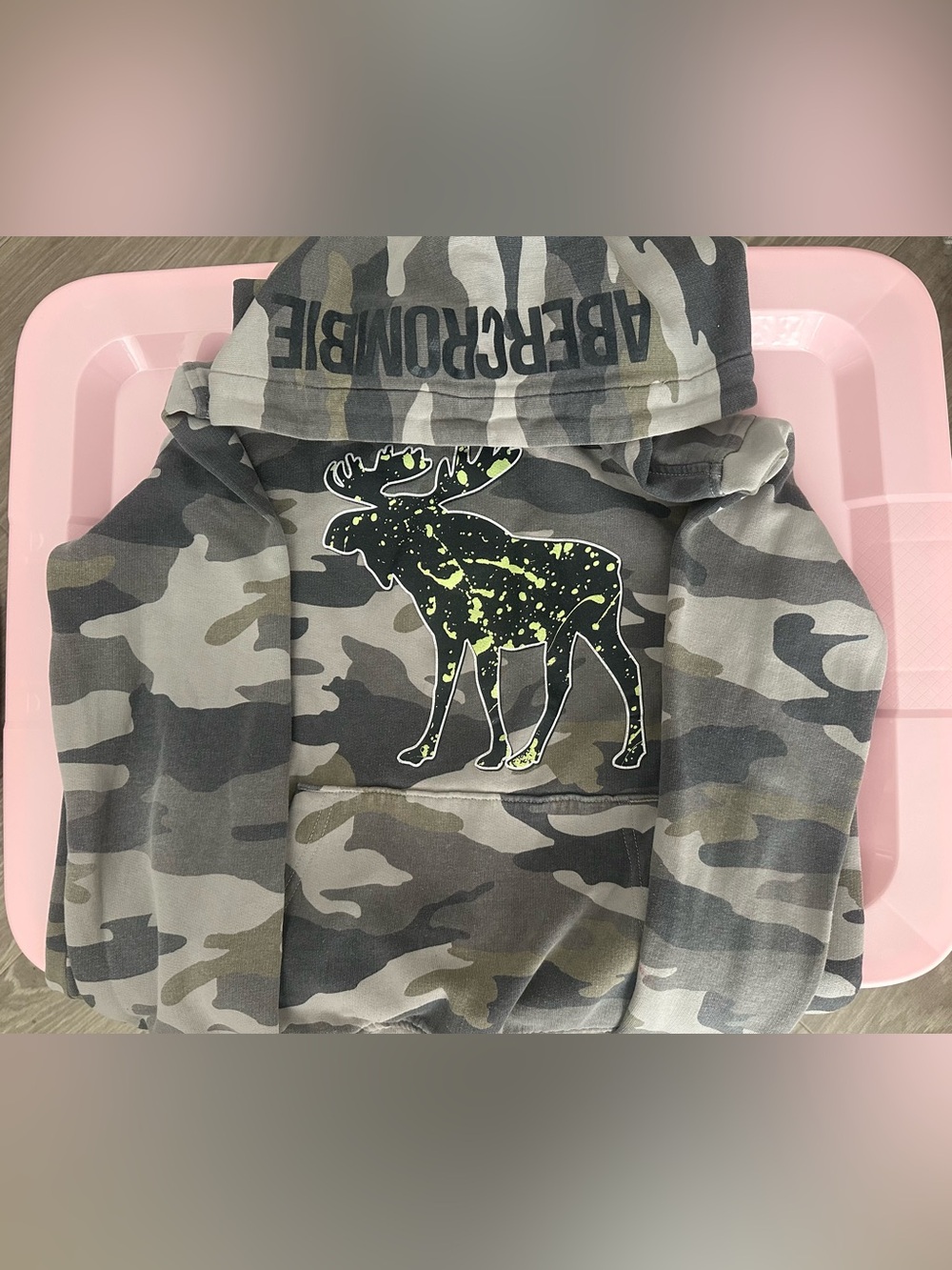 abercrombie kids Gray & Green Camo Sweatpants with Neon Moose
